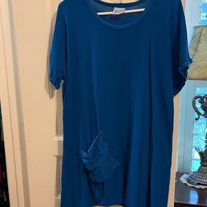 Oh My Gauze Blue Curved Hem Short Sleeve Tunic -